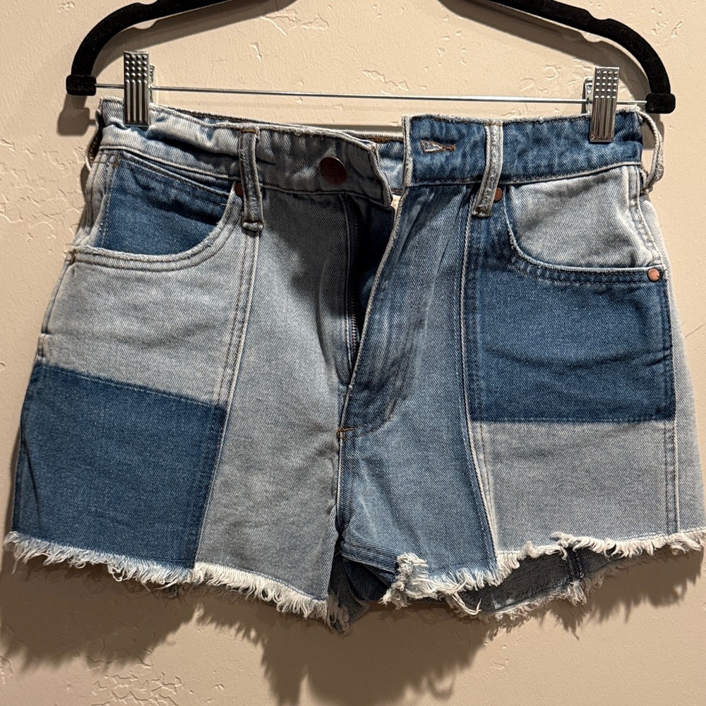 Wrangler Two-Tone Blue Patchwork Jean Shorts